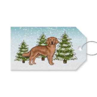 Red Golden Retriever Dog Blue Snowy Christmas Gift Tags