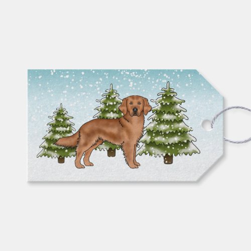 Red Golden Retriever Dog Blue Snowy Christmas Gift Tags