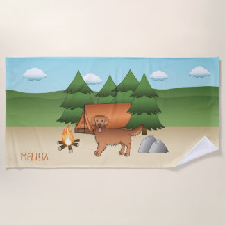 Red Golden Retriever Dog Camping In A Forest Beach Towel