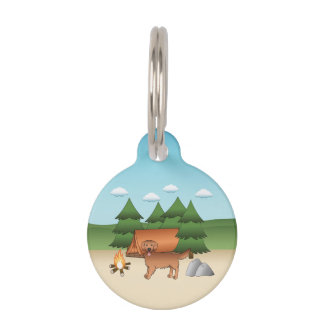 Red Golden Retriever Dog Camping In A Forest Pet ID Tag
