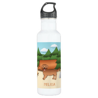 Red Golden Retriever Dog Camping In A Forest Stainless Steel Water Bottle