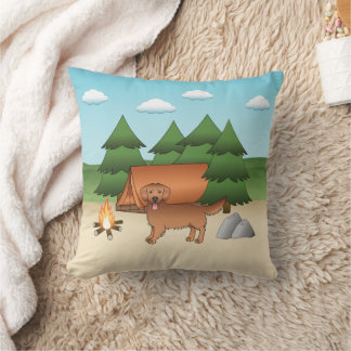 Red Golden Retriever Dog Camping In A Forest Throw Pillow
