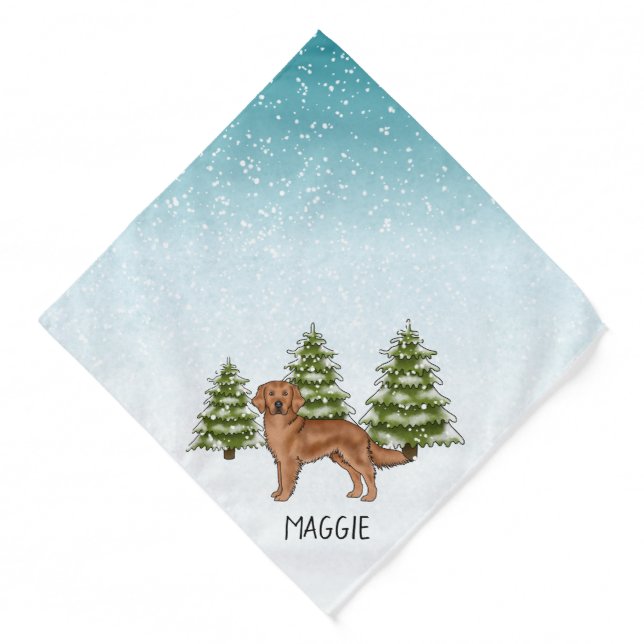 Red Golden Retriever Dog Christmas Custom Name Bandana (Front)