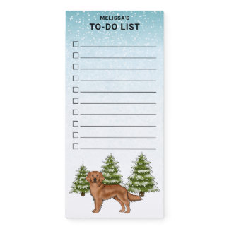 Red Golden Retriever Dog Christmas To-Do List Magnetic Notepad