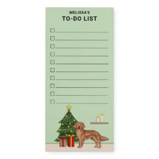 Red Golden Retriever Dog Christmas Tree To-Do List Magnetic Notepad