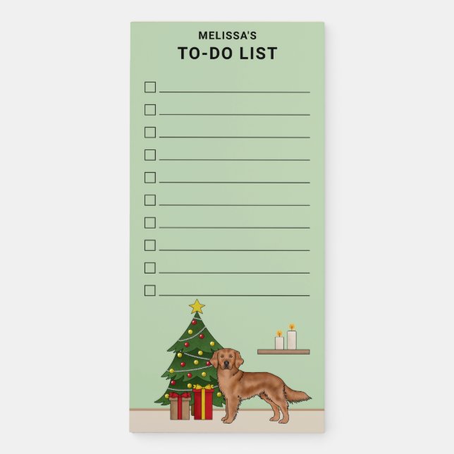 Red Golden Retriever Dog Christmas Tree To-Do List Magnetic Notepad (Front)