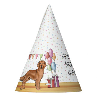 Red Golden Retriever Dog Colorful Happy Birthday Party Hat