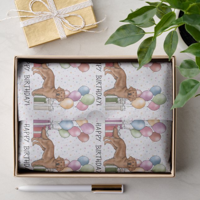 Red Golden Retriever Dog Colorful Happy Birthday Tissue Paper (Gift)