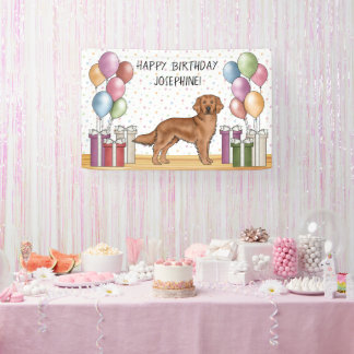 Red Golden Retriever Dog Colorful Pastel Birthday Banner