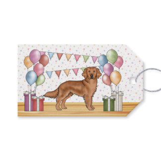 Red Golden Retriever Dog Colorful Pastel Birthday Gift Tags