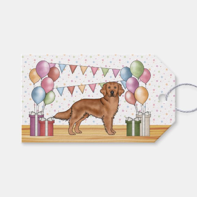 Red Golden Retriever Dog Colorful Pastel Birthday Gift Tags (Front (Horizontal))