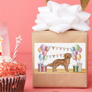 Red Golden Retriever Dog Colorful Pastel Birthday Rectangular Sticker