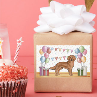 Red Golden Retriever Dog Colorful Pastel Birthday Rectangular Sticker