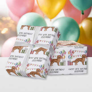 Red Golden Retriever Dog Colorful Pastel Birthday Wrapping Paper