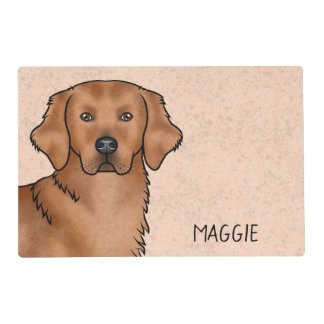 Red Golden Retriever Dog Head And Custom Name Placemat