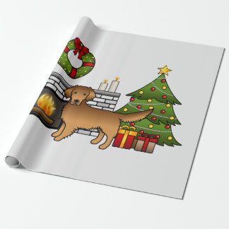 Red Golden Retriever Dog In A Festive Room Wrapping Paper