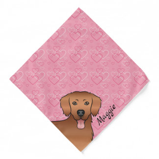 Red Golden Retriever Dog On Pink Hearts And Name Bandana