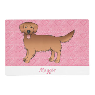 Red Golden Retriever Dog On Pink Hearts And Name Placemat
