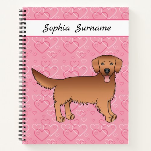 Red Golden Retriever Dog On Pink Hearts  Text Notebook