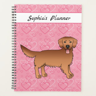 Red Golden Retriever Dog On Pink Hearts &amp; Text Planner