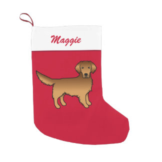 Red Golden Retriever Dog On Red &amp; Name Small Christmas Stocking