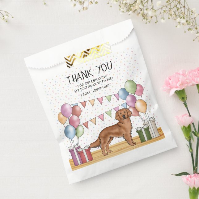 Red Golden Retriever Dog Pastel Birthday Thank You Favor Bag (Sealed)