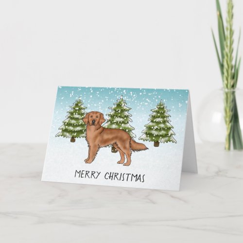 Red Golden Retriever Dog Winter Merry Christmas Card