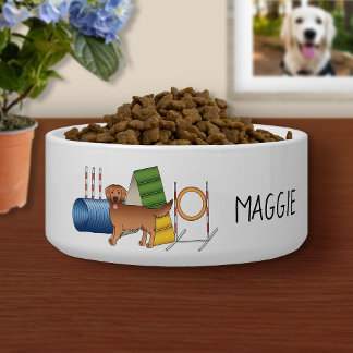 Red Golden Retriever Dog With Agility Equipment Bowl