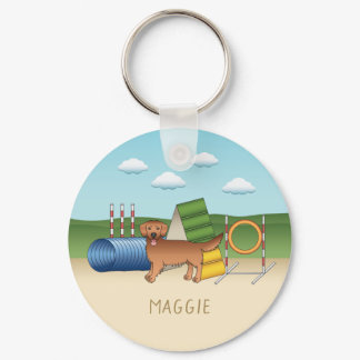 Red Golden Retriever Dog With Agility Equipment Keychain