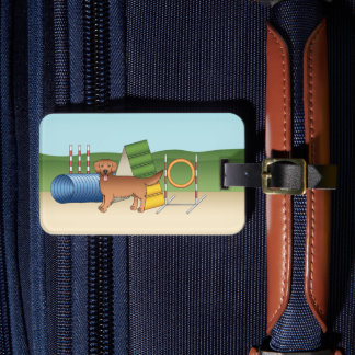 Red Golden Retriever Dog With Agility Equipment Luggage Tag