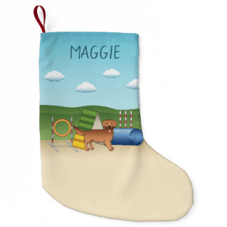Red Golden Retriever Dog With Agility Equipment Small Christmas Stocking