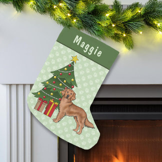 Red Golden Retriever Dog With Christmas Tree Small Christmas Stocking