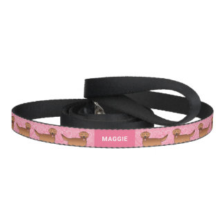 Red Golden Retriever Dogs On Pink Hearts &amp; Name Pet Leash