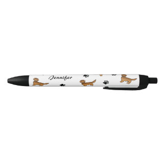 Red Golden Retriever Dogs With Paws &amp; Name Black Ink Pen