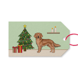 Red Golden Retriever Festive Dog Christmas Tree Gift Tags