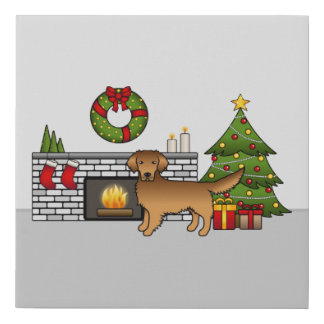 Red Golden Retriever In A Christmas Room Faux Canvas Print