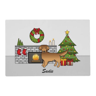 Red Golden Retriever In A Christmas Room &amp; Name Placemat