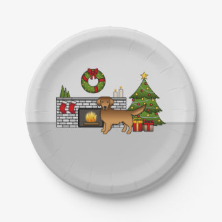 Red Golden Retriever In A Christmas Room Paper Plates
