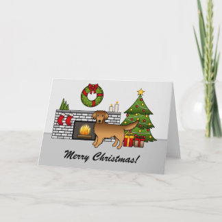 Red Golden Retriever In A Christmas Room &amp; Text Card
