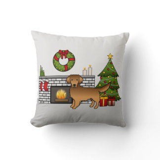 Red Golden Retriever In Christmas Room Throw Pillow