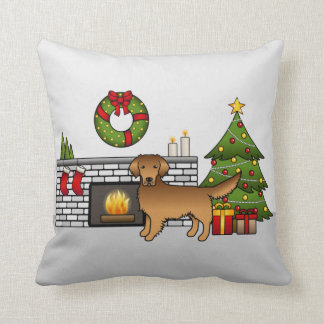Red Golden Retriever In Christmas Room Throw Pillow