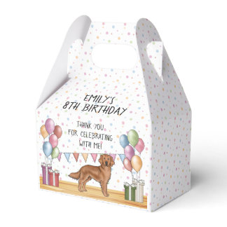 Red Golden Retriever Kids Birthday Thank You Favor Boxes