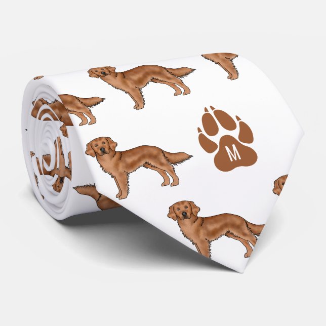 Red Golden Retriever Pattern With Custom Monogram Neck Tie (Rolled)