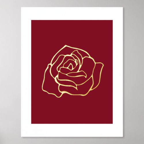 Red Golden Rose Wall Art Poster Print 