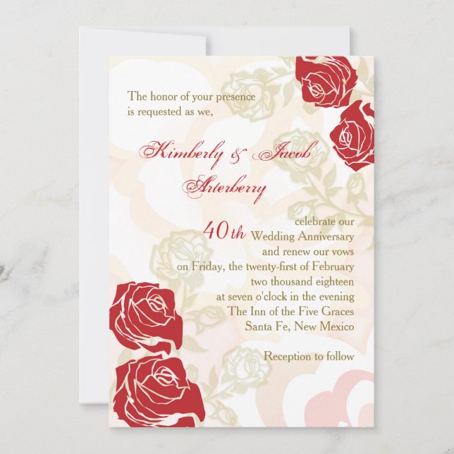 Red & golden roses 40th Wedding Anniversary Invite (Front)