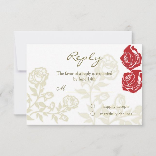 Red golden roses reply flat card (Front)