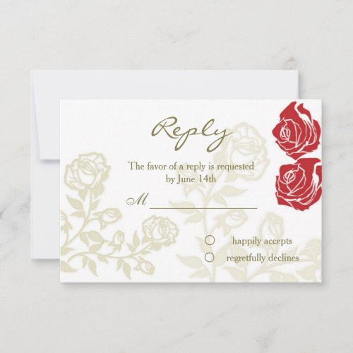 Red golden roses reply flat card