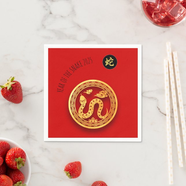 Red Golden Snake Papercut Chinese New Year 2025 N Napkins (Insitu)