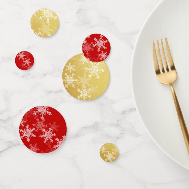 Red Golden Snowflakes Minimalist Christmas Confetti (Group)