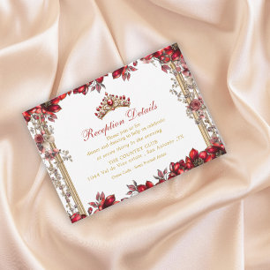 Red Golden Tiara Floral Quinceañera Enclosure Card